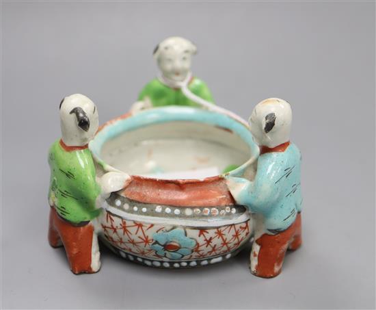 A 19th century Chinese sancai enamelled porcelain figural censer height 6cm